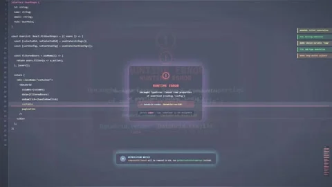 Digital screen displaying computer programming code with red runtime error 스톡 동영상 340217209