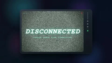 Digital Screen Displaying Disconnected Message with Static Noise and Glitch Vidéo 345753188