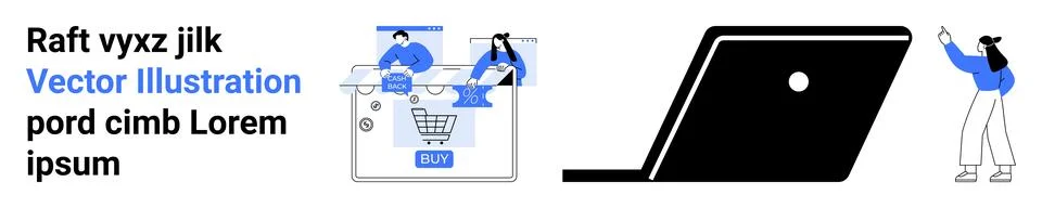Digital screen displaying e-commerce elements, shopping cart icon, data analy Stock Illustration