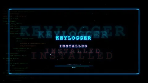 Digital screen displaying keylogger installation process with scrolling code Stock Footage 336774877