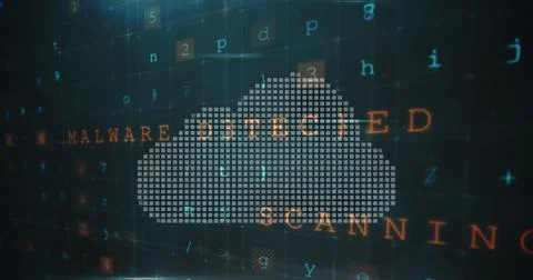 Digital screen displaying MALWARE DETECTED with scanning process in background 스톡 사진