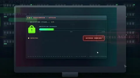 Digital Screen Displaying Ransomware Attack Progress with Access Denied Warning Stock Footage 343157946