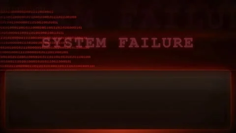 Digital screen displaying a red system failure warning with scrolling binary 動画素材 343154285