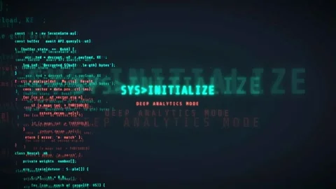 Digital screen displaying scrolling computer code with system initialization Stock Footage 336772618