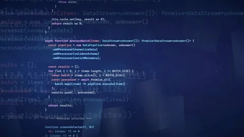 Digital screen displaying scrolling computer code and programming scripts on a Stock Footage 336772843