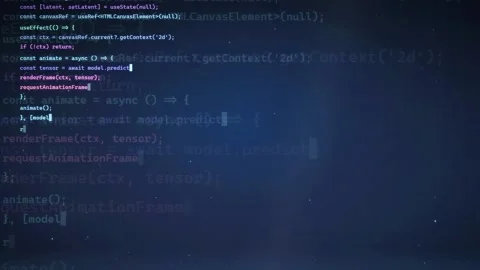Digital screen displaying scrolling computer code for artificial intelligence Stock Footage 336774419