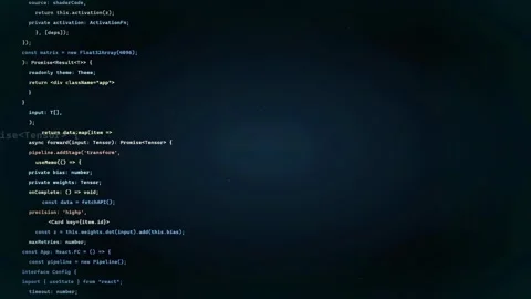 Digital screen displaying scrolling computer code and programming scripts on a Stock Footage 336780174
