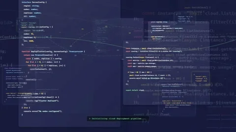 Digital screen displaying scrolling computer code and programming scripts on a Stock Footage 339950303
