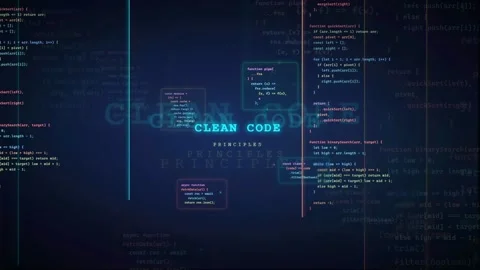 Digital screen displaying scrolling computer programming code with clean code Video stock 339951569