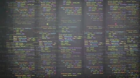 Digital screen displaying scrolling computer code with colorful syntax Stock Footage 339958803