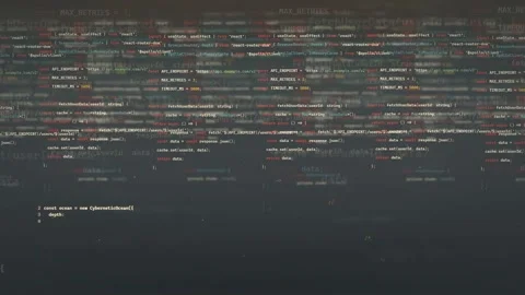 Digital screen displaying scrolling computer code and programming scripts for Stock Footage 339961026