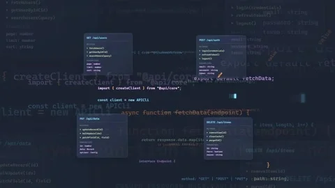 Digital screen displaying scrolling computer code and programming scripts for Stock Footage 339961824