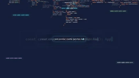 Digital screen displaying scrolling computer code for software development and Stock Footage 339965768