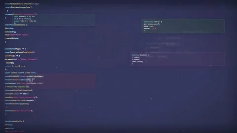 Digital screen displaying scrolling computer code and programming scripts on a Stock Footage 339967400