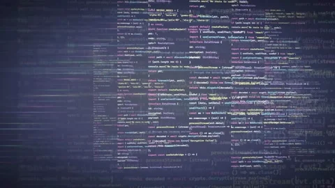 Digital screen displaying scrolling computer code and programming scripts on a Stock Footage 339976067