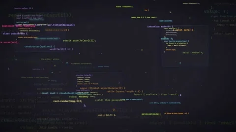 Digital screen displaying scrolling computer code with glowing syntax Stock Footage 339976209