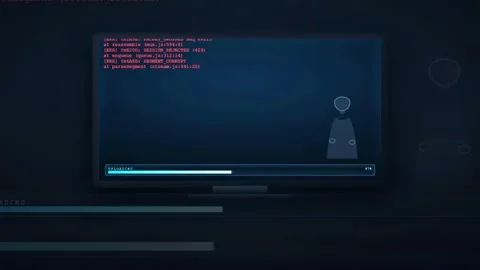 Digital screen displaying scrolling computer code and data processing with a Stock Footage 343161463
