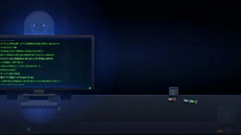 Digital screen displaying scrolling green computer code and data processing in Stock Footage 341830580