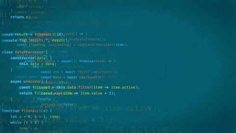 Digital screen displaying scrolling lines of complex computer programming code Stock Footage 339968505