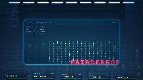 Digital screen displaying system failure with red fatal error warning and Stock Footage 343163223