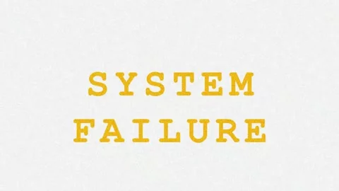 Digital screen displaying SYSTEM FAILURE text in blue against dark backgrou.. Video stock 343412767