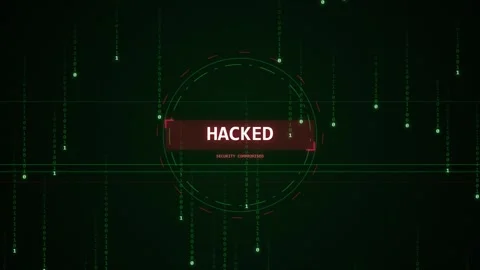 Digital screen displaying the word HACKED with surrounding circular interfa.. Stock Footage 345170745
