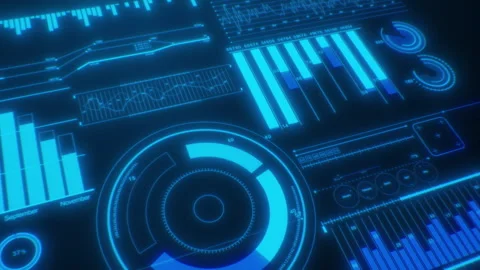 Digital Screen with Growing Graphs, Diagrams, Charts, Bars. Stock Market Data Stock Footage 306158548