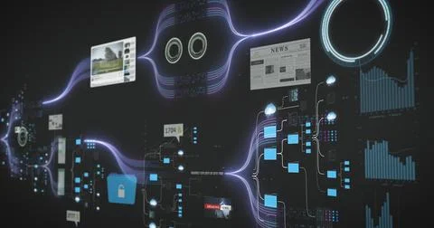 A digital screen interface depicting the initialization of an AI system, with Stock Photos