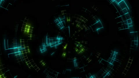 Digital screen with neon led lines and space HUD elements Stock Footage 237583229