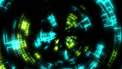 Digital screen with neon led lines and space HUD elements Stock Footage 237583406
