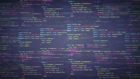 Digital screen with scrolling computer code and data processing for software Stock Footage 339961534