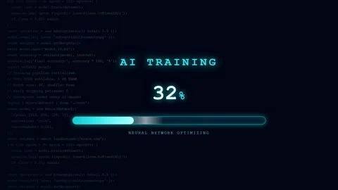 Digital screen showing artificial intelligence training progress with loading Stock Footage 345765906