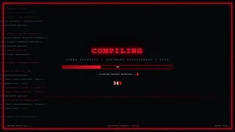 Digital screen showing computer code compiling with a red progress bar on black Stock Footage 345765908