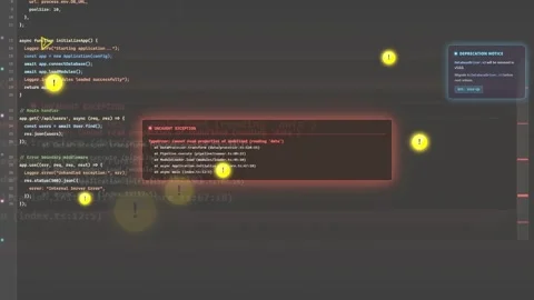 Digital screen showing computer programming code with red error messages and 스톡 동영상 340216807