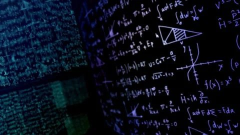 Digital Screens Displaying Complex Math and Physics Formulas Stock Footage 337048853