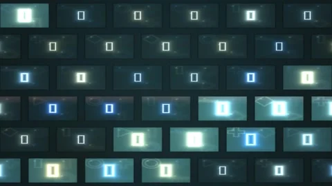 Digital screens showing various shapes and icons in a grid Stock Footage 339284677
