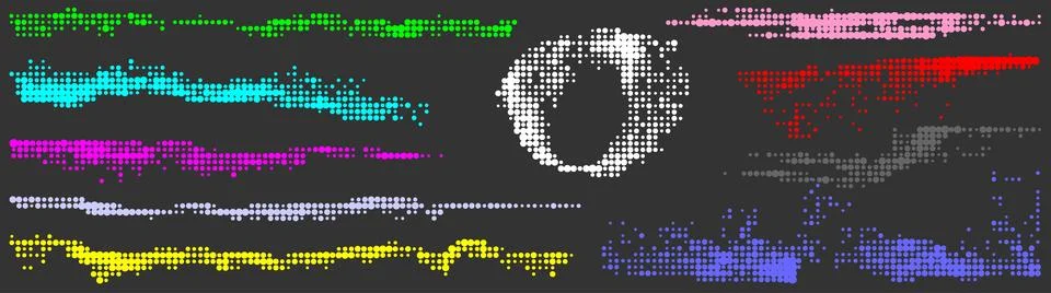 Digital scribbles and squiggles dots colored stroke. Vector set Stock Illustration