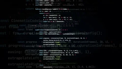Digital scrolling computer code on black background with blue light leaks and Stock Footage 336772441