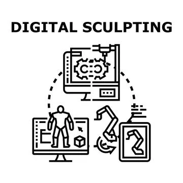 Digital sculpting concept creating three dimensional models 스톡 일러스트