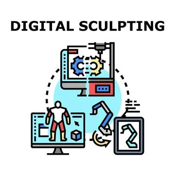 Digital sculpting concept creating three dimensional models Stock Illustration