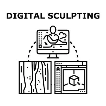 Digital sculpting process creating 3d computer graphics art Stock Illustration
