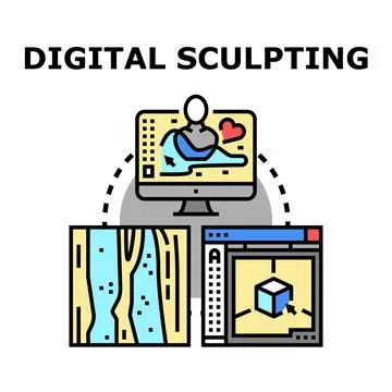 Digital sculpting process creating 3d computer graphics art イラスト素材