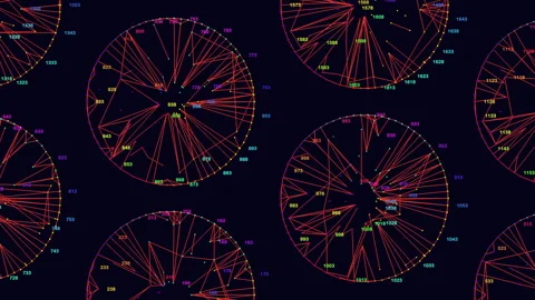 Digital seamless circles pattern with neon dots on black gradient Video stock 240902172