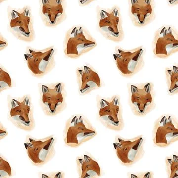 Digital seamless pattern with cartoon red fox faces Illustrazione stock