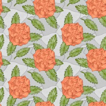 Digital seamless pattern of rose flowers Stock Illustration