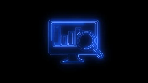 Digital search icon on computer screen with blue neon glow Video stock 346191517