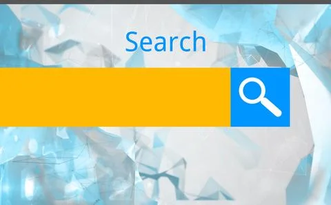Digital search interface is showing yellow search field and blue button with Stock Photos