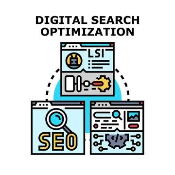 Digital search optimization presenting website analysis and analytics concept Stock Illustration