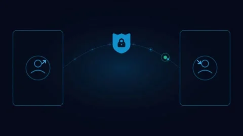 Digital secure data transfer animation through shield icon. 4K Stock Footage 342115020