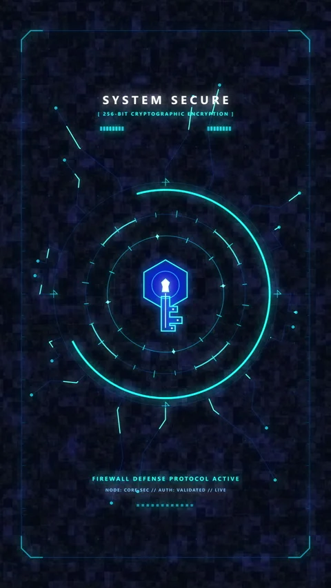 Digital secure key unlock interface, cyber security protection, data access.. Stock Footage 348332611